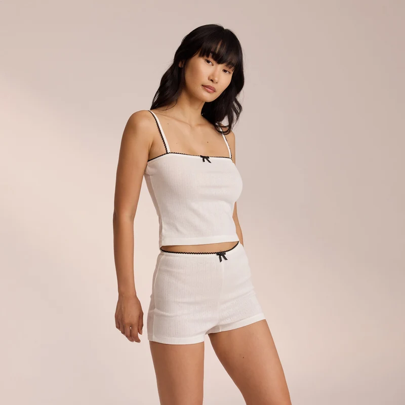 Pointelle Strappy Cami Pyjamatop - Weiß