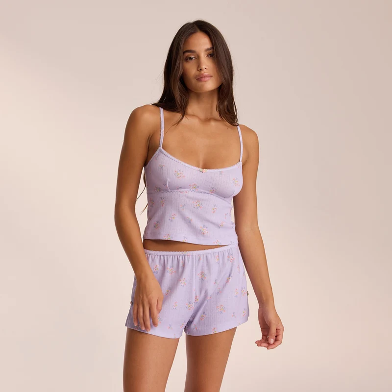 Pointelle Cami Pyjamatop - Florales Flieder