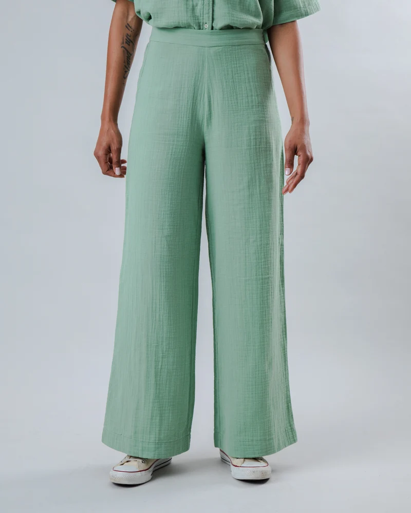 Bubble Wide Leg Pants light green