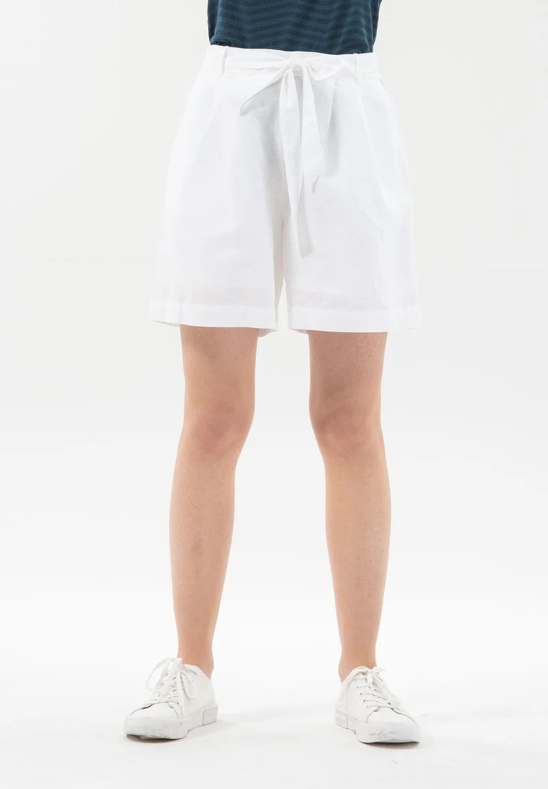 Shorts aus Leinengemisch mit Bindegürtel
