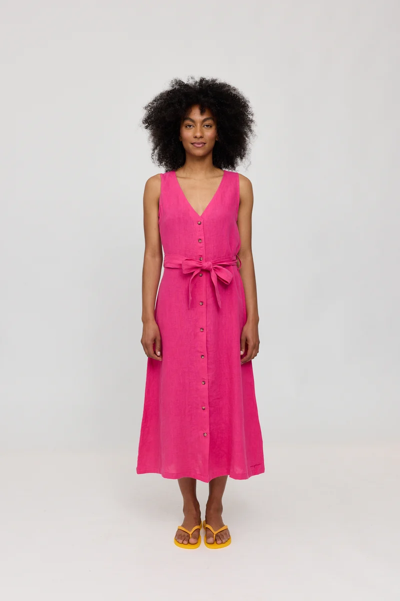 Sleeveless Linen Maxi Dress fuchsia