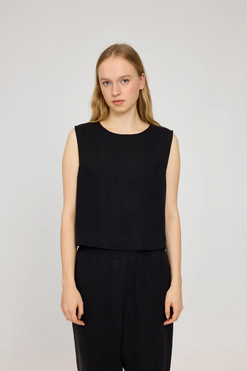 Sleeveless Linen Top black