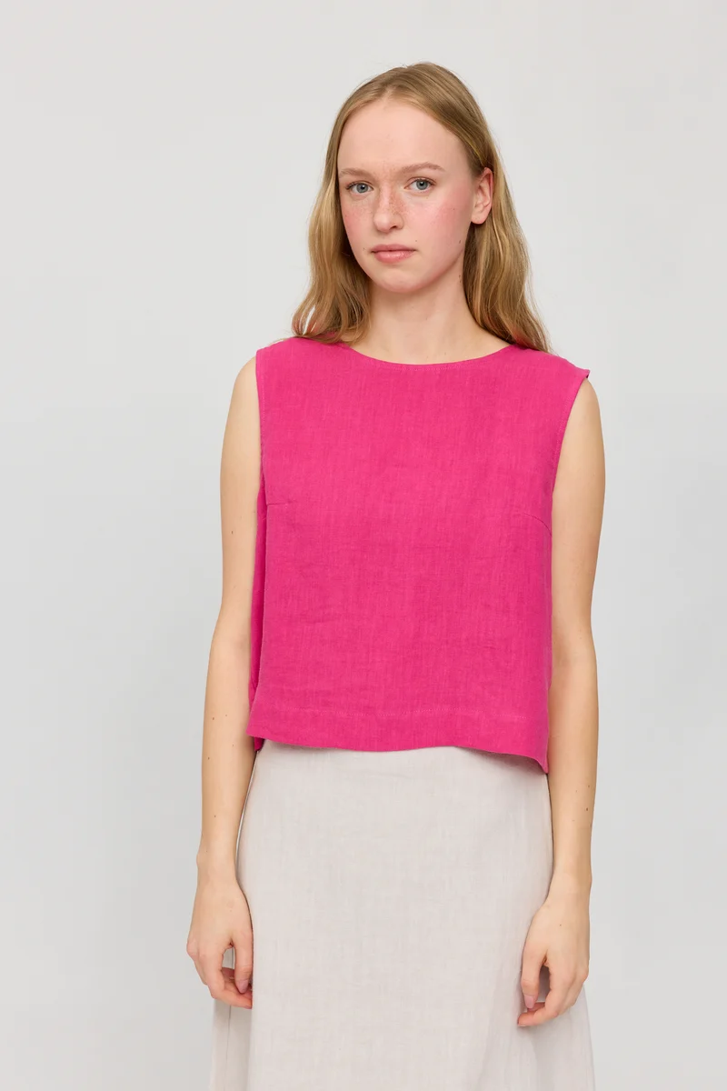 Sleeveless Linen Top fuchsia