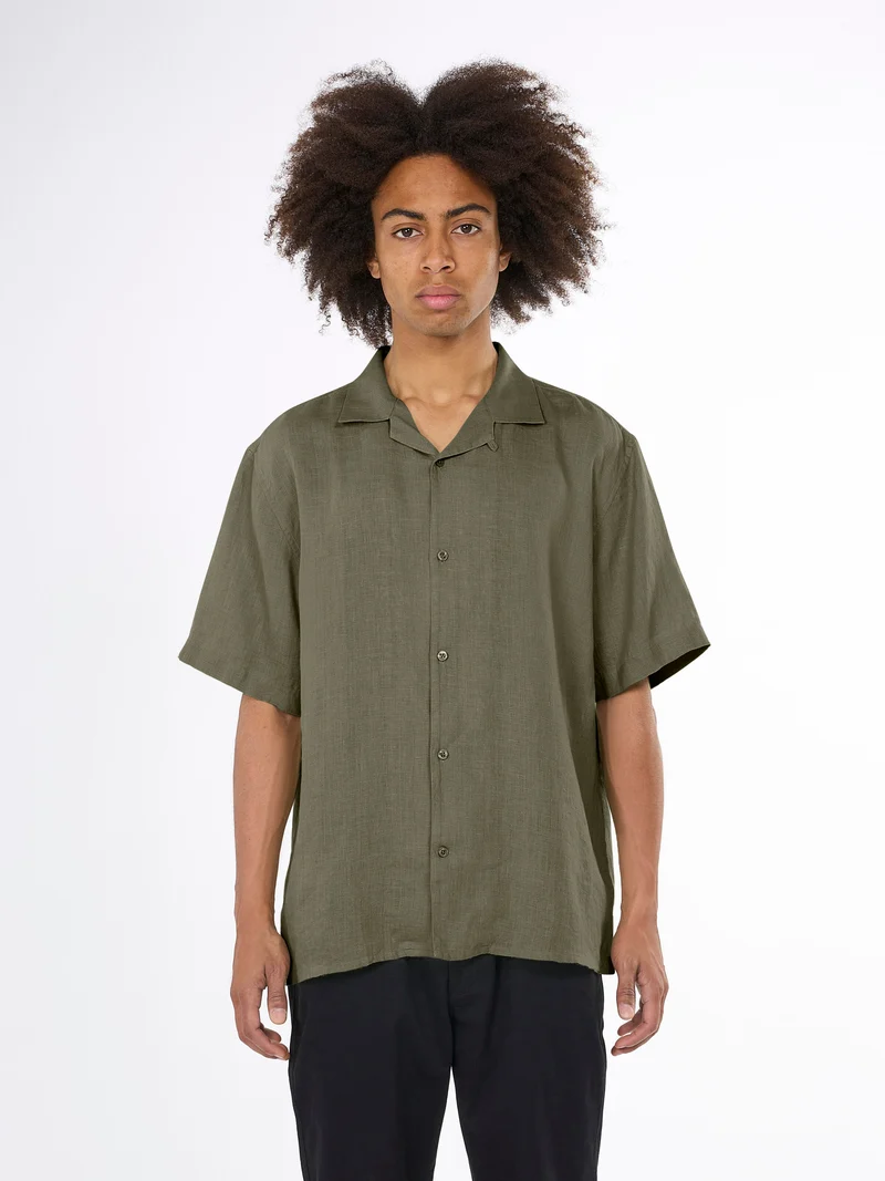 Box Short Sleeve Linen Shirt burned olive