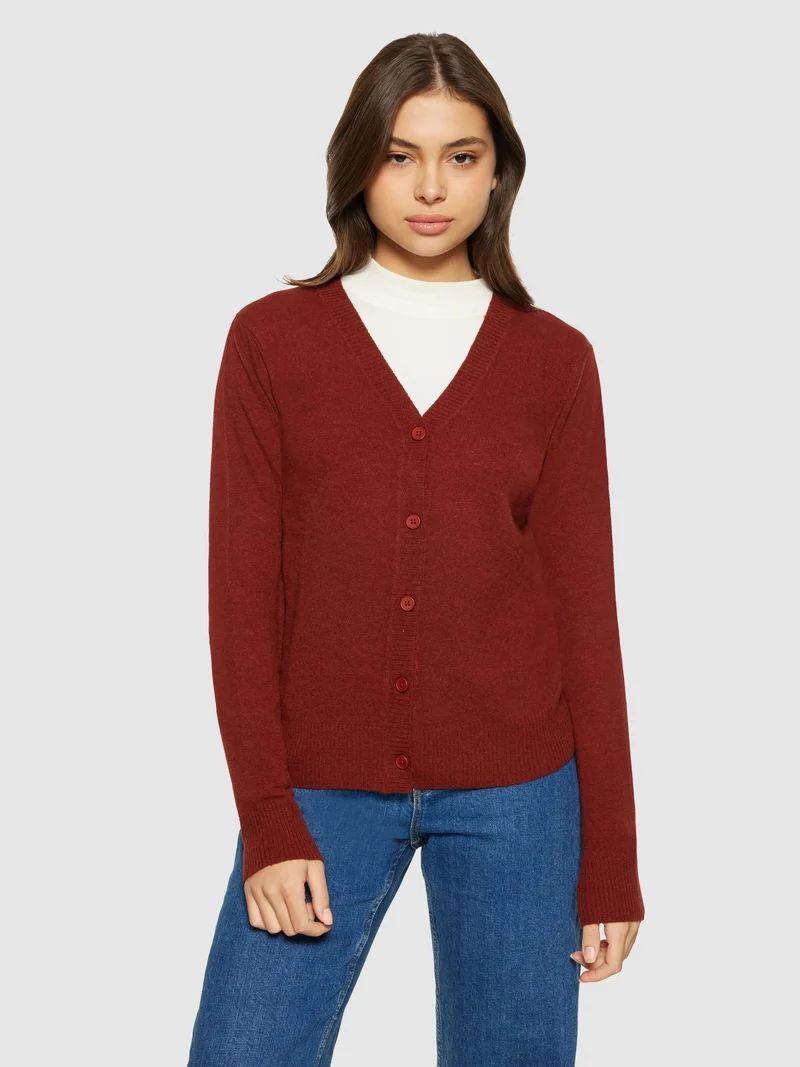 Lambswool V-Neck Cardigan fired brick