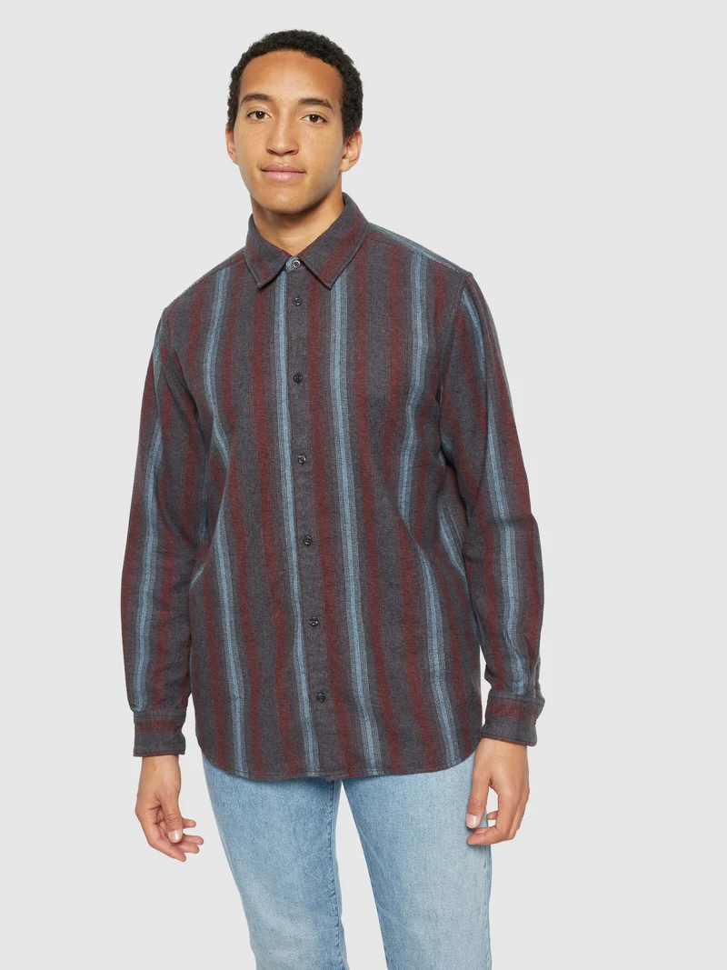 Loose Fit Striped Flannel Shirt blue stripe