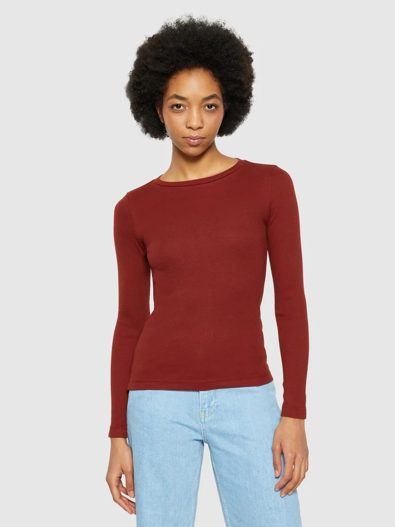 Rib Scoop Neck Long Sleeved fired brick