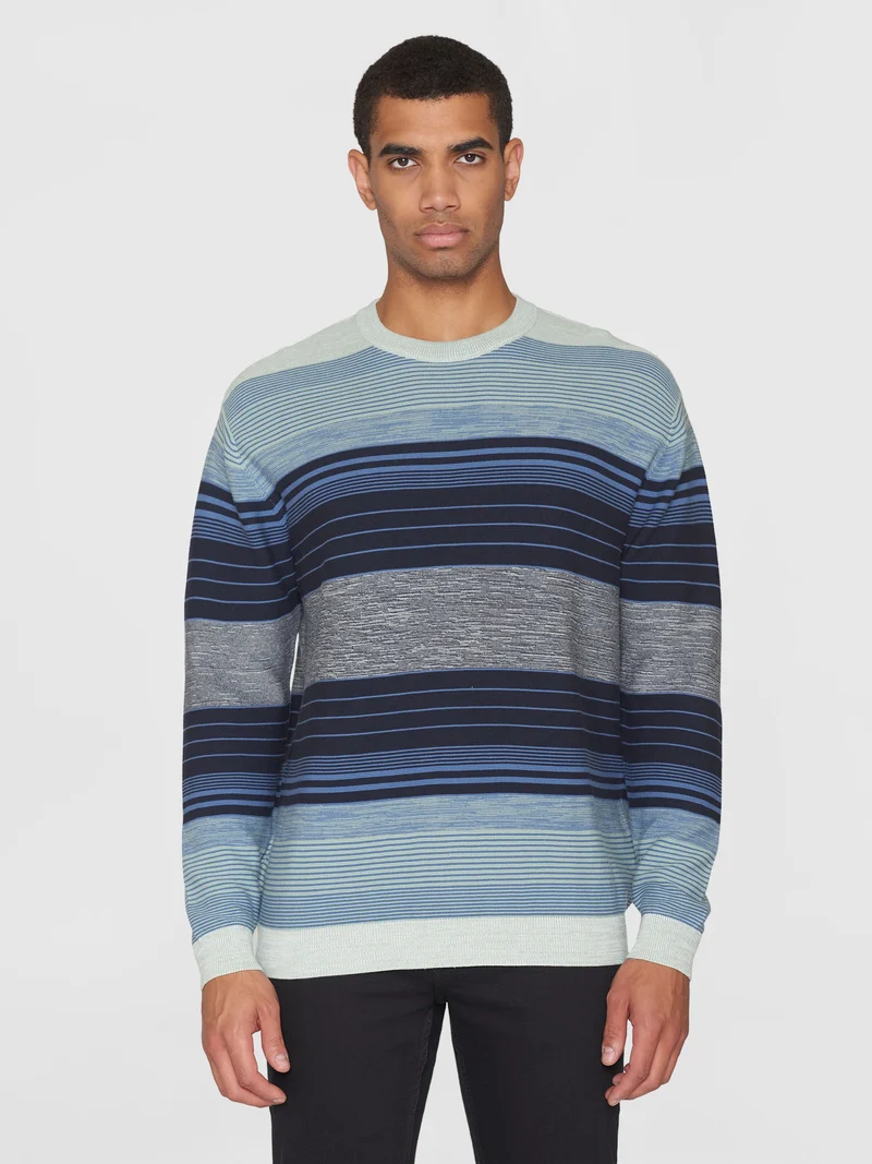 Loose Striped Multicolored Crew Neck blue stripe