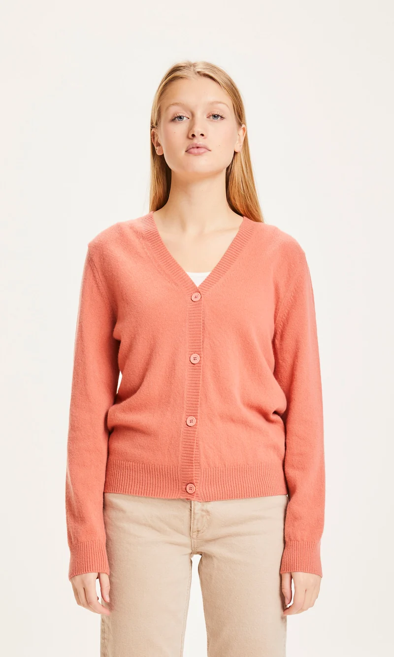 Lotus Lambswool V-Neck Cardigan terracotta