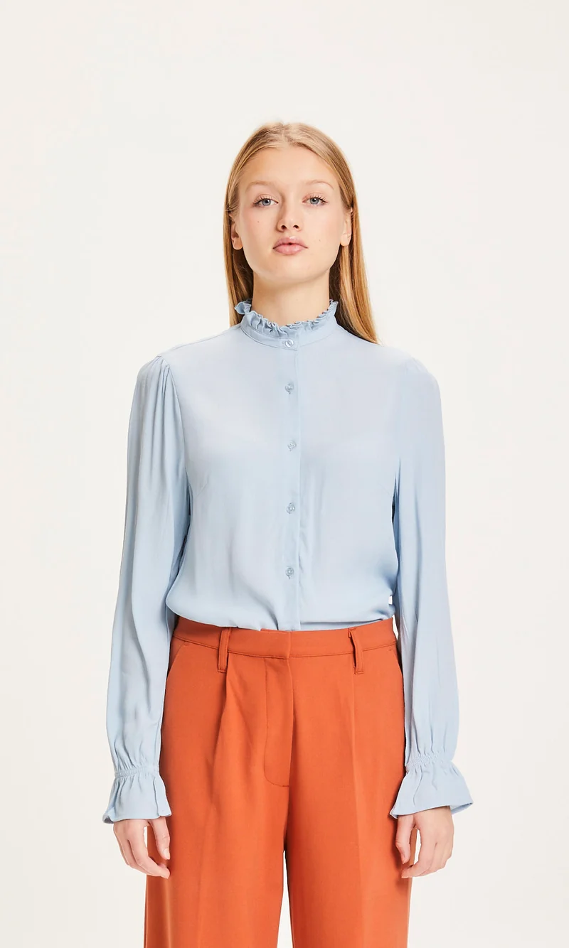 Veronica Reg Ruffle Shirt LS blue fog