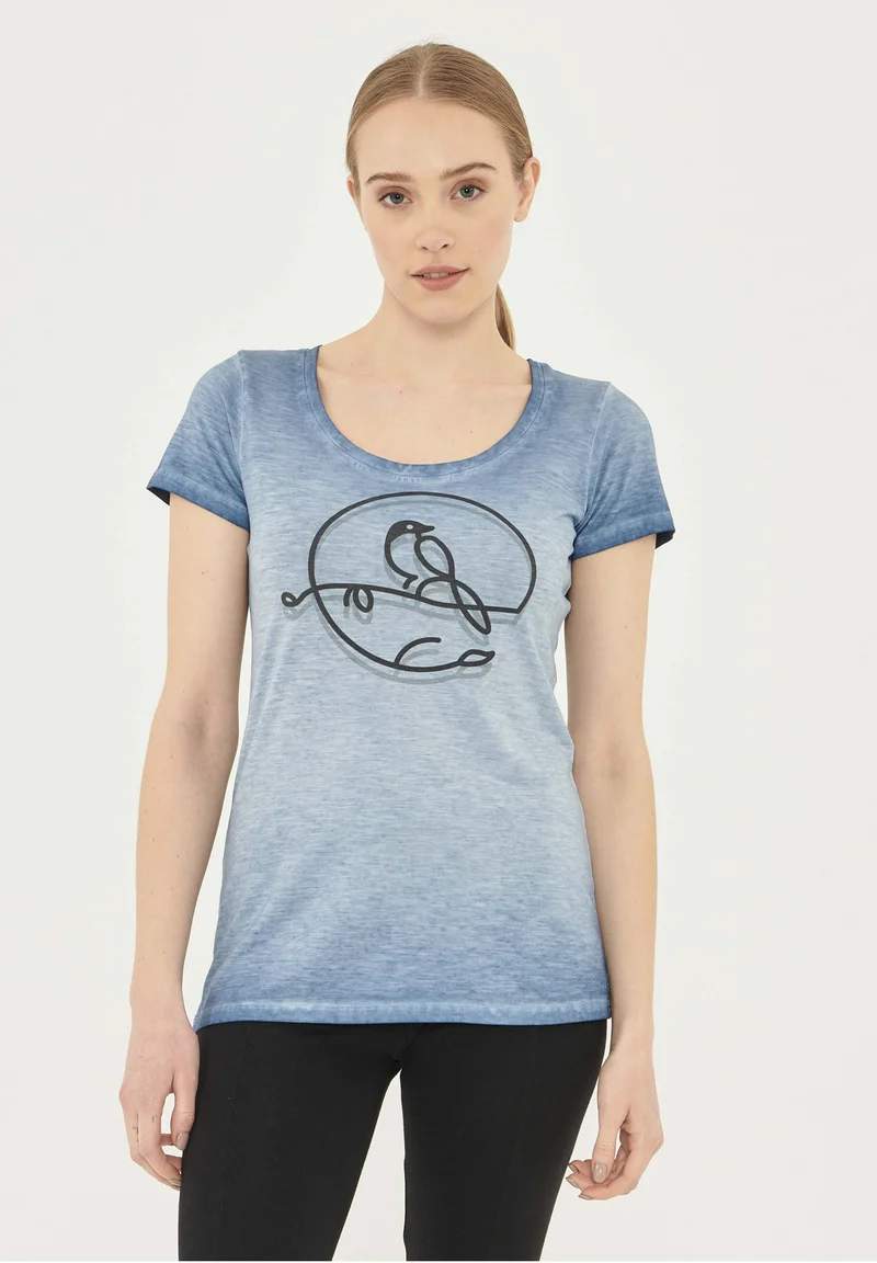 Garment Dyed T-Shirt aus Bio-Baumwolle mit Vogel-Print