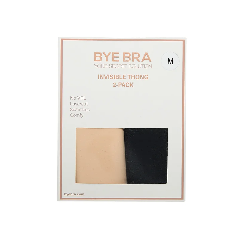 ByeBra – Po-Lifting-BH & Unterwäsche, 2er-Pack, unsichtbarer String, Beige & Schwarz