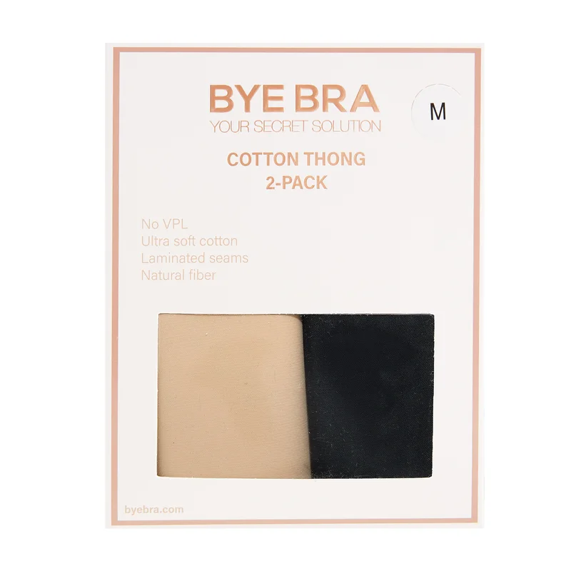 ByeBra – Po-Lifting-Formwäsche & Unterwäsche, 2er-Pack Baumwoll-Tanga, Beige & Schwarz